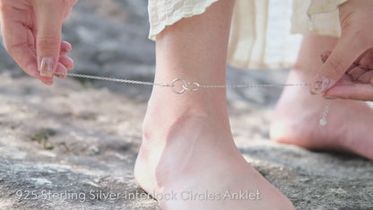 925 Sterling Silver Interlock Circles Anklet Bracelet