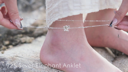 925 Sterling Silver Elephant Ankle Bracelet for Women